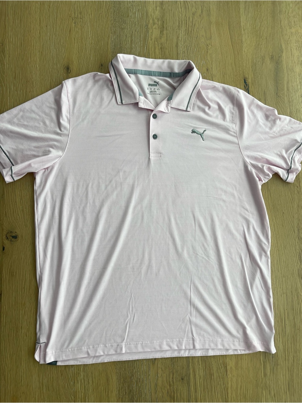 Puma Men's Pale Pink Polo with Grey Logo Trim